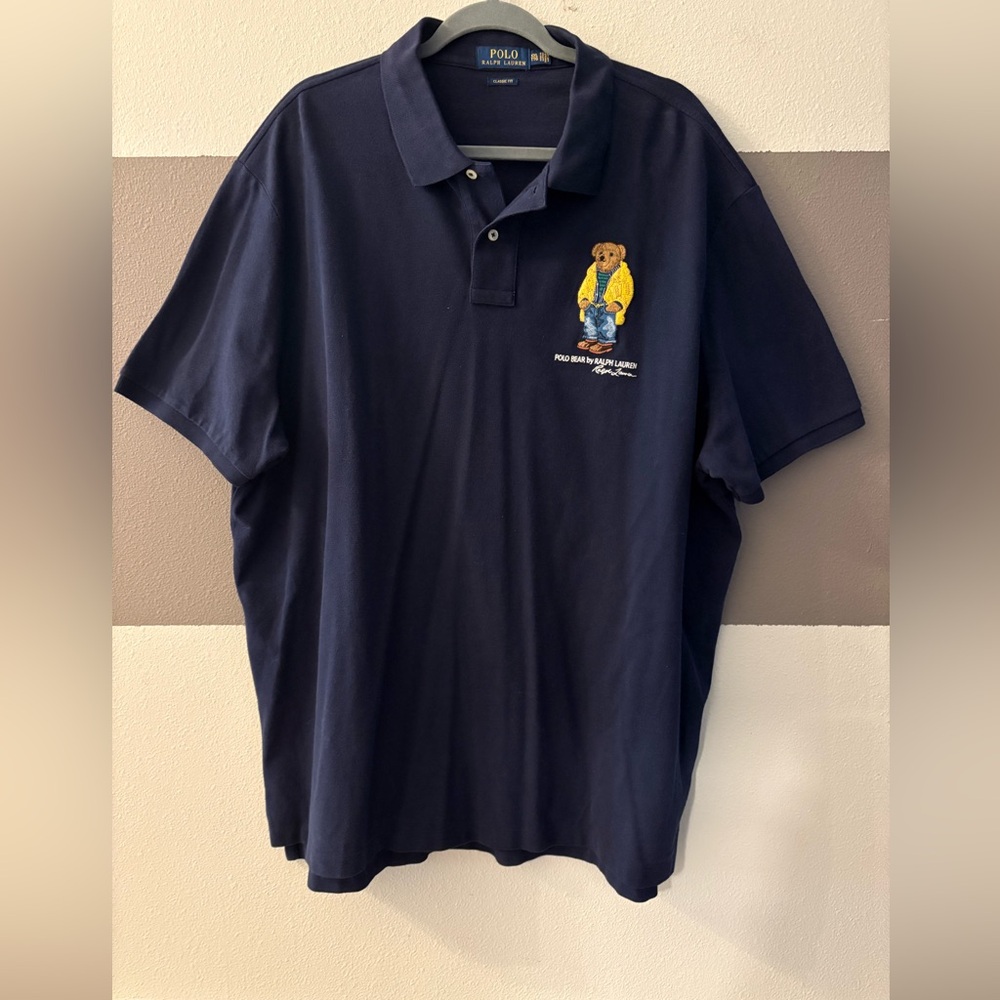 Ralph Lauren Navy Polo Shirt with Bear Embroidery Men’s XXL Classic Fit